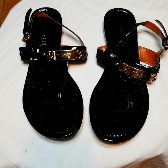 Coach Shoes - Coach slip toes sandals Sz 6 1/2 B  pattern leather